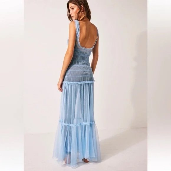 NEW Free People Smock About it Tulle Slip in Blue Sz XS - Picture 2 of 14